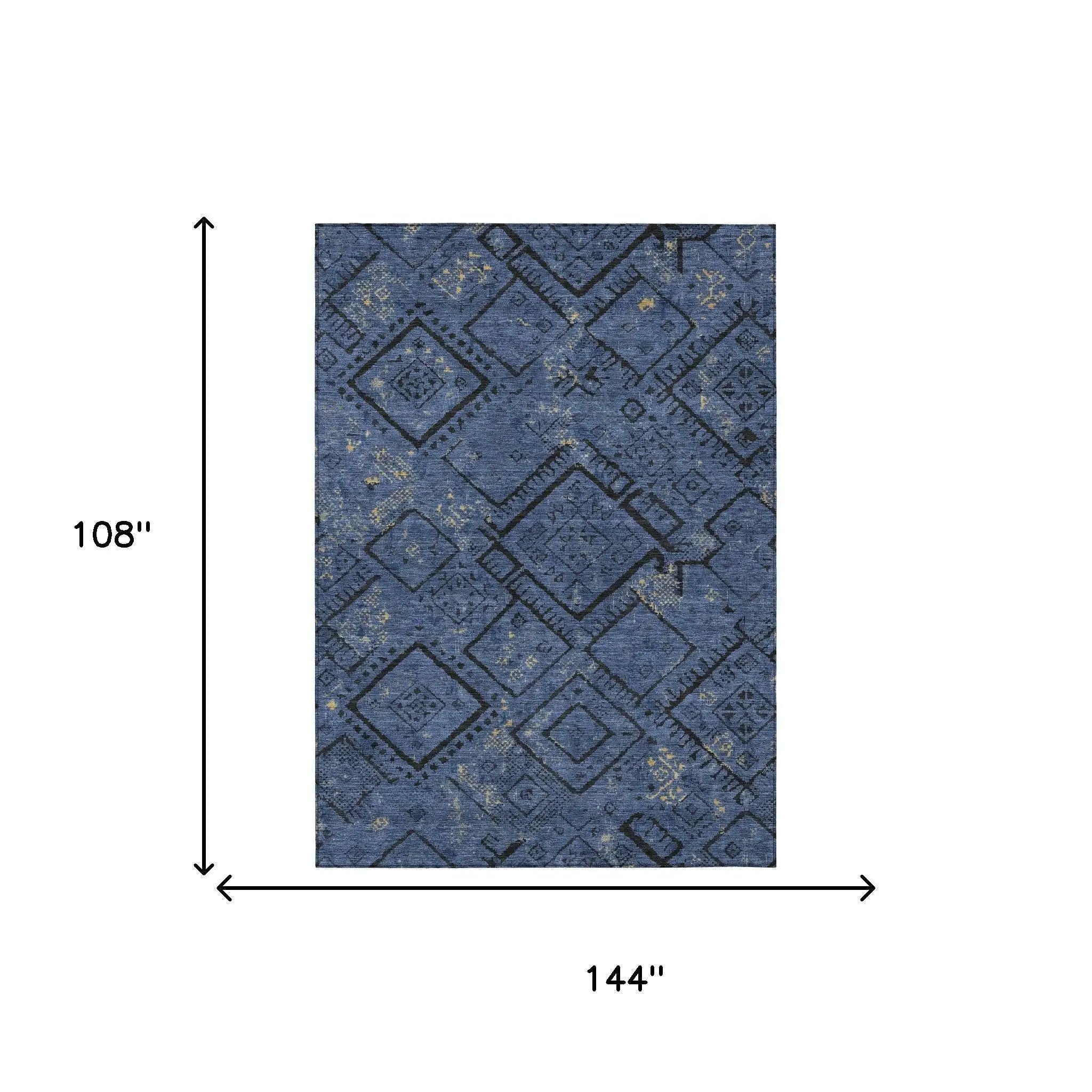 9' X 12' Navy Blue And Blue Geometric Washable Indoor Outdoor Area Rug Homeroots Outdoor