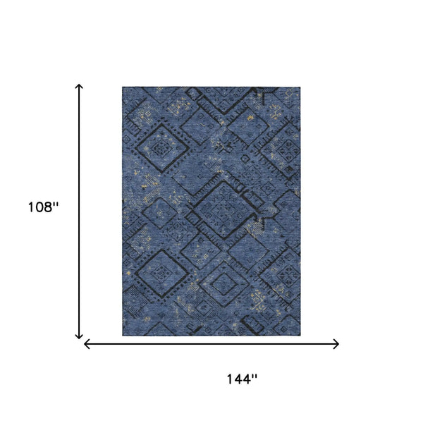 9' X 12' Navy Blue And Blue Geometric Washable Indoor Outdoor Area Rug Homeroots Outdoor