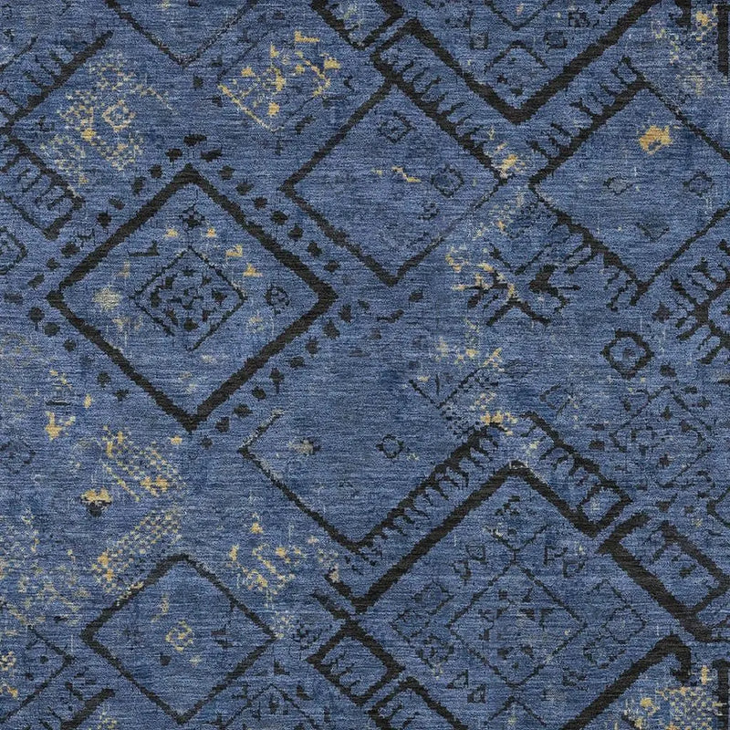 9' X 12' Navy Blue And Blue Geometric Washable Indoor Outdoor Area Rug Homeroots Outdoor
