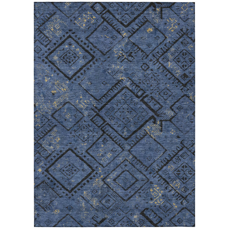 9' X 12' Navy Blue And Blue Geometric Washable Indoor Outdoor Area Rug Homeroots Outdoor