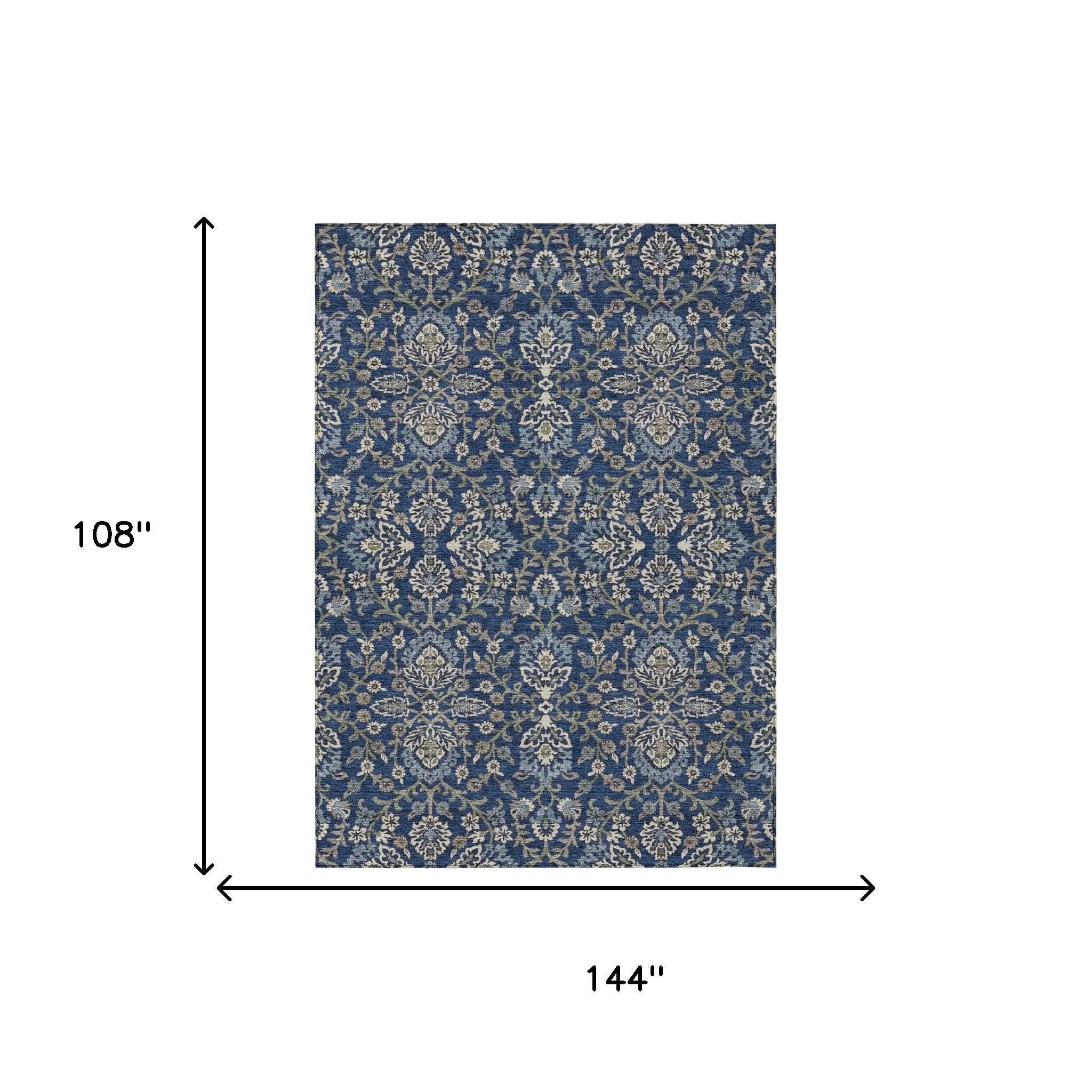 9' X 12' Navy Blue And Blue Geometric Washable Indoor Outdoor Area Rug Homeroots Outdoor