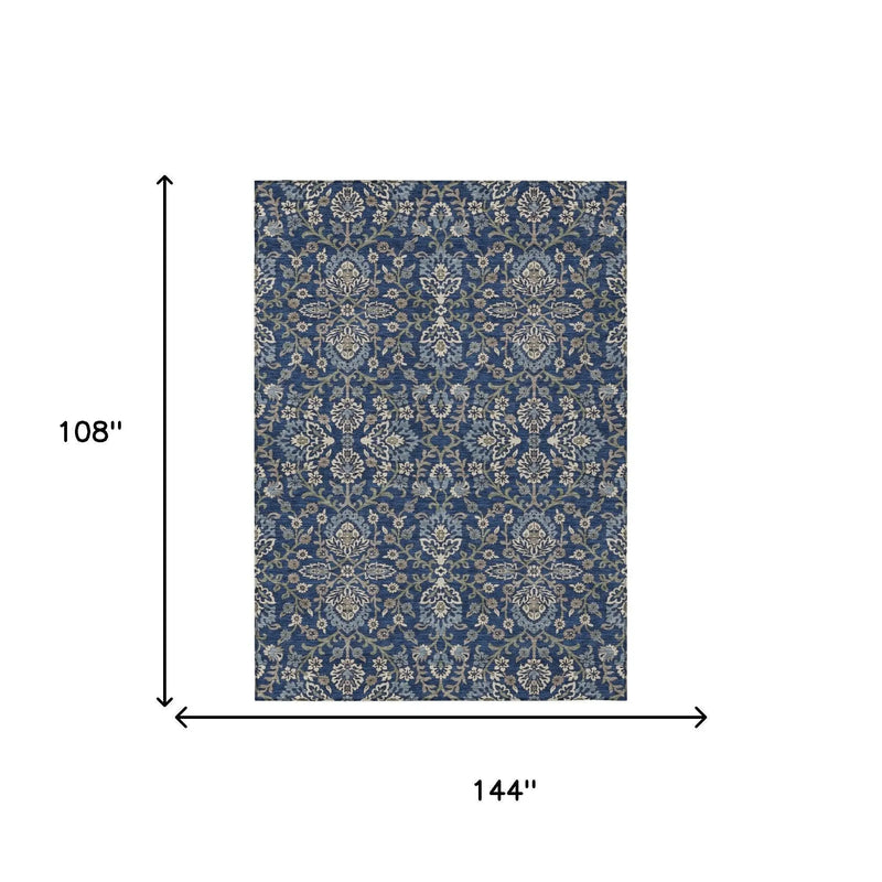 9' X 12' Navy Blue And Blue Geometric Washable Indoor Outdoor Area Rug Homeroots Outdoor