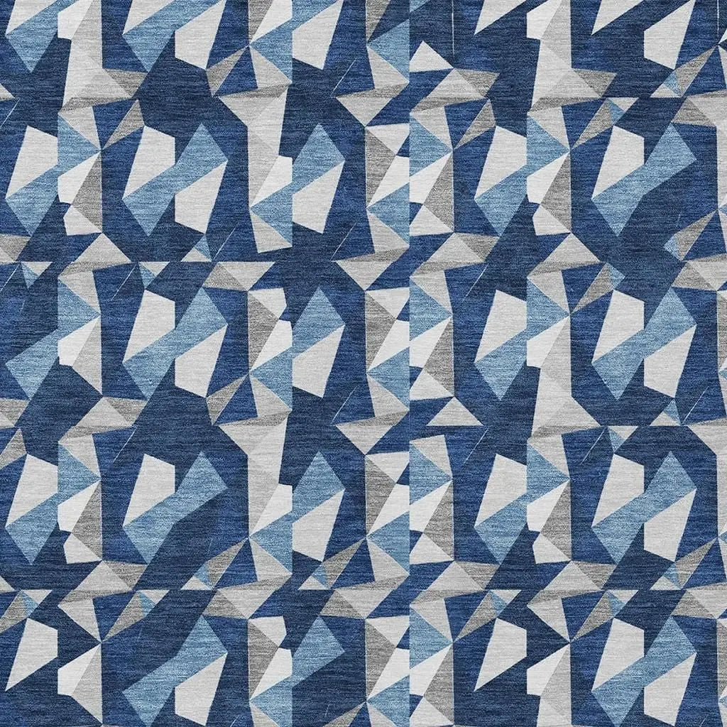 9' X 12' Navy Blue And Blue Geometric Washable Indoor Outdoor Area Rug Homeroots Outdoor