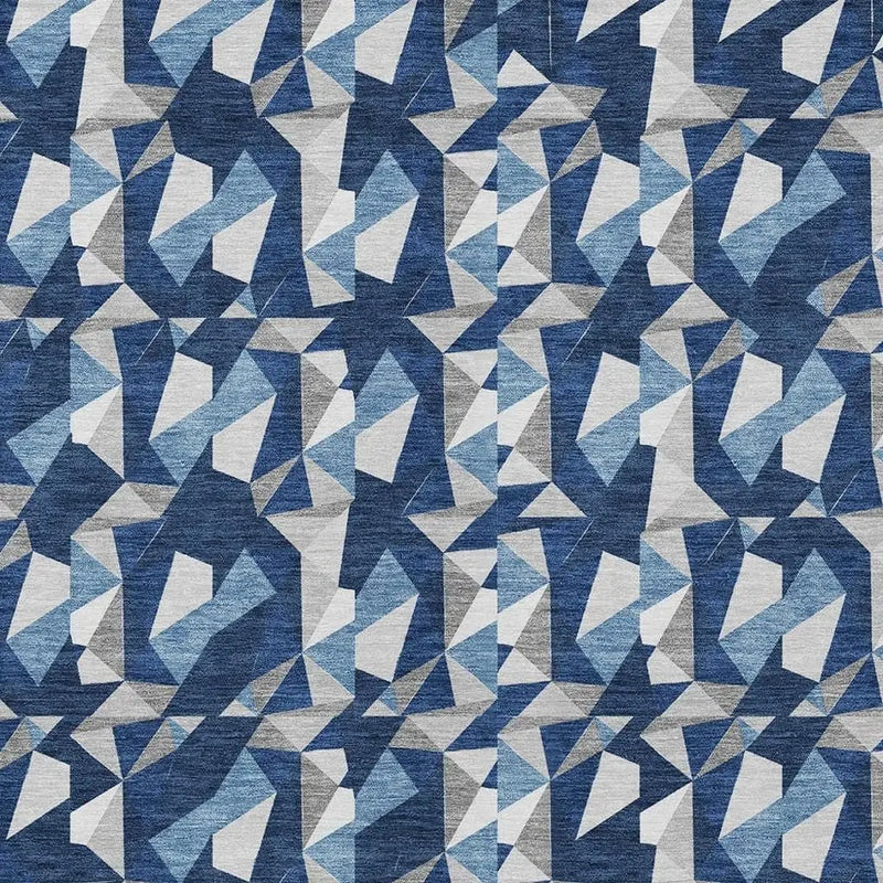 9' X 12' Navy Blue And Blue Geometric Washable Indoor Outdoor Area Rug Homeroots Outdoor