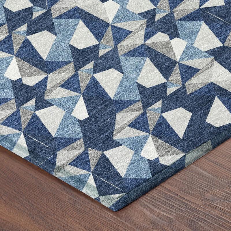 9' X 12' Navy Blue And Blue Geometric Washable Indoor Outdoor Area Rug Homeroots Outdoor