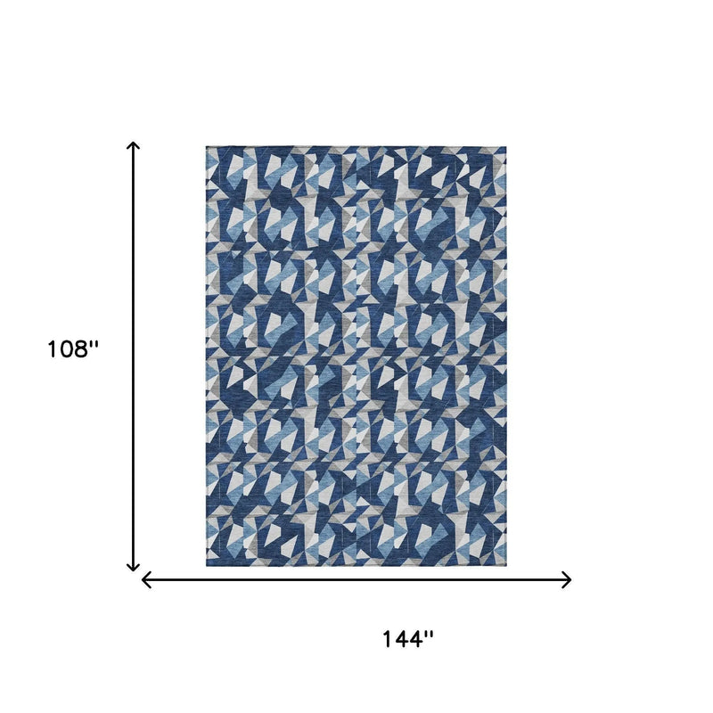 9' X 12' Navy Blue And Blue Geometric Washable Indoor Outdoor Area Rug Homeroots Outdoor