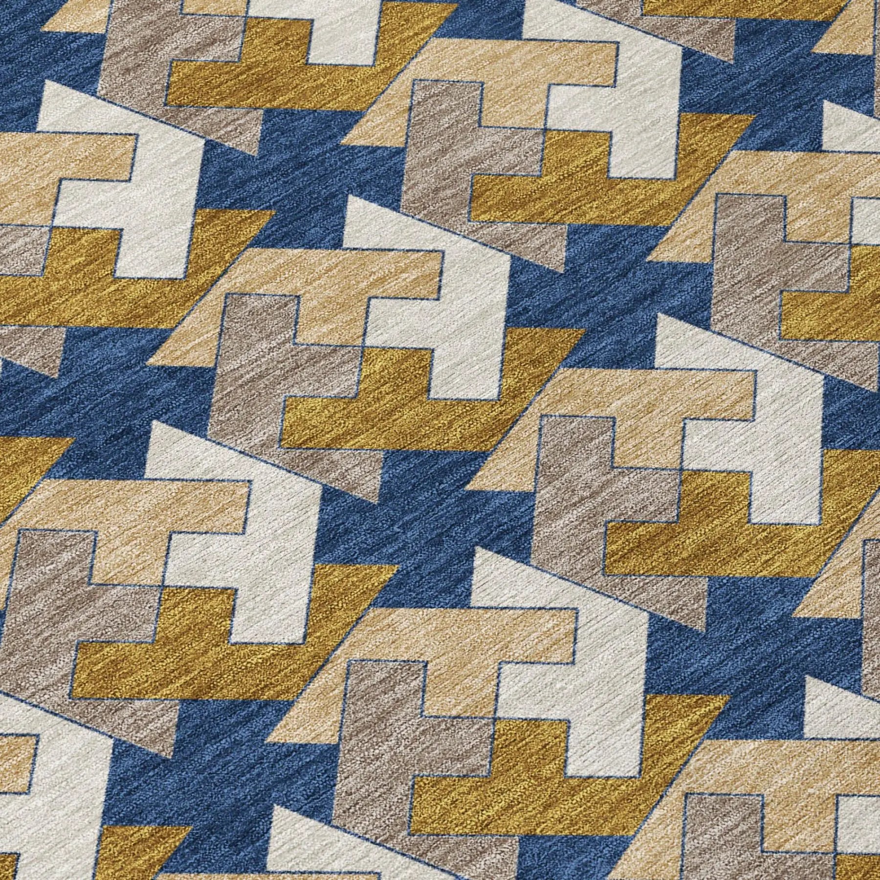9' X 12' Navy Blue And Blue Geometric Washable Indoor Outdoor Area Rug Homeroots Outdoor