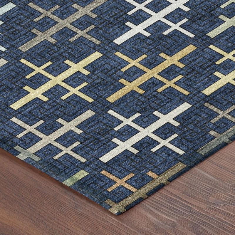 9' X 12' Navy Blue And Blue Geometric Washable Indoor Outdoor Area Rug Homeroots Outdoor