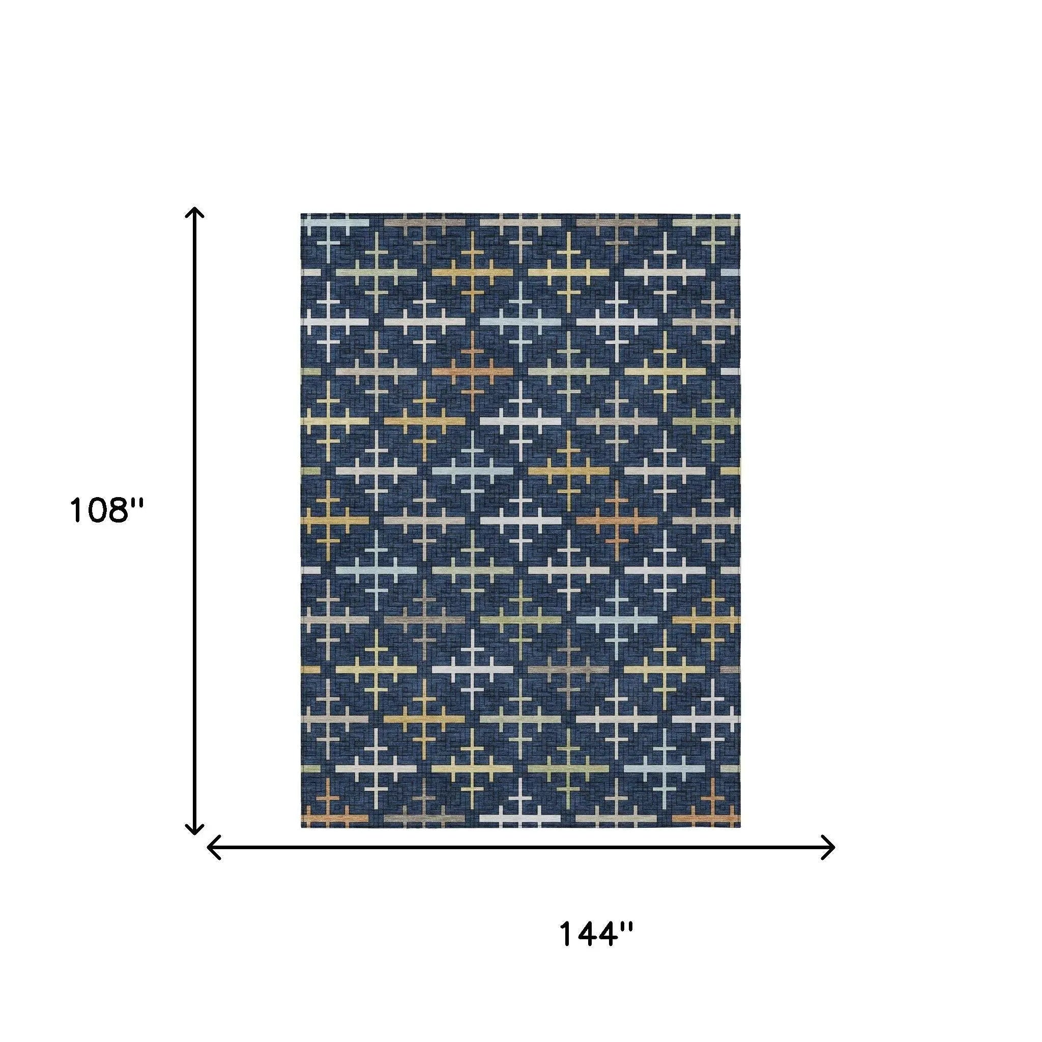 9' X 12' Navy Blue And Blue Geometric Washable Indoor Outdoor Area Rug Homeroots Outdoor