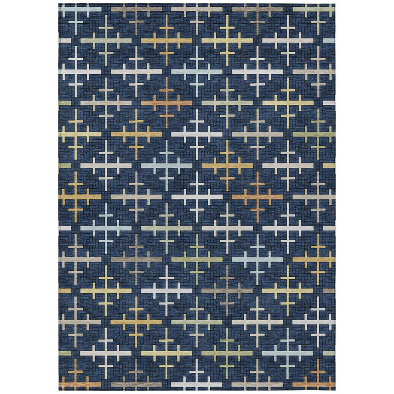 9' X 12' Navy Blue And Blue Geometric Washable Indoor Outdoor Area Rug Homeroots Outdoor