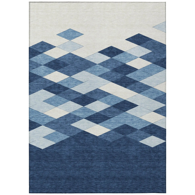 9' X 12' Navy Blue And Blue Geometric Washable Indoor Outdoor Area Rug Homeroots Outdoor