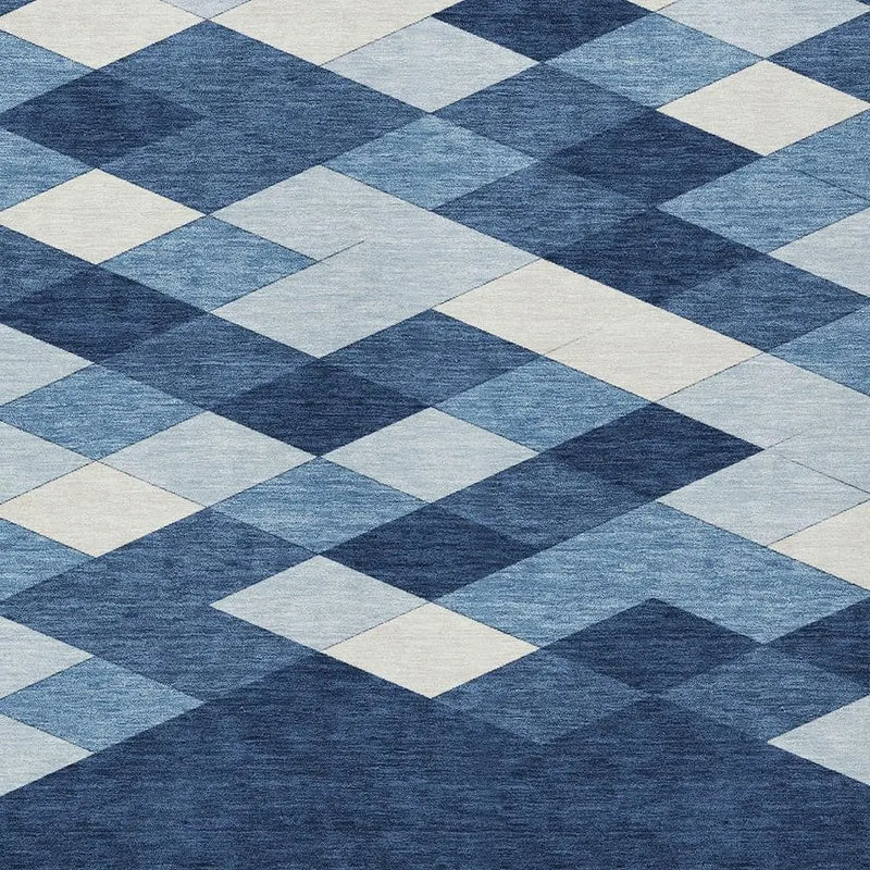 9' X 12' Navy Blue And Blue Geometric Washable Indoor Outdoor Area Rug Homeroots Outdoor