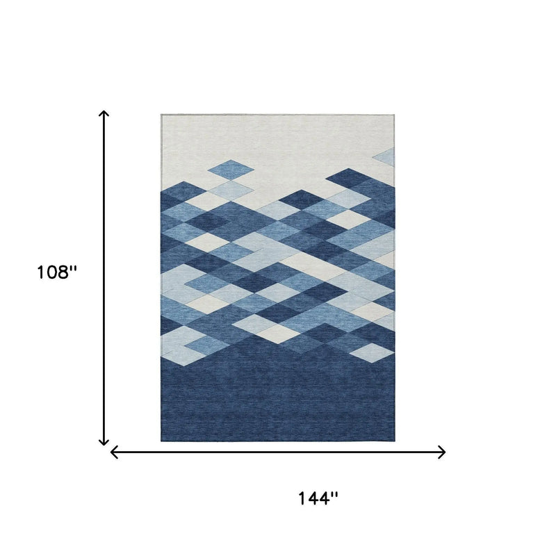 9' X 12' Navy Blue And Blue Geometric Washable Indoor Outdoor Area Rug Homeroots Outdoor