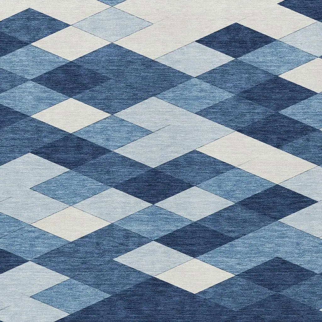 9' X 12' Navy Blue And Blue Geometric Washable Indoor Outdoor Area Rug Homeroots Outdoor