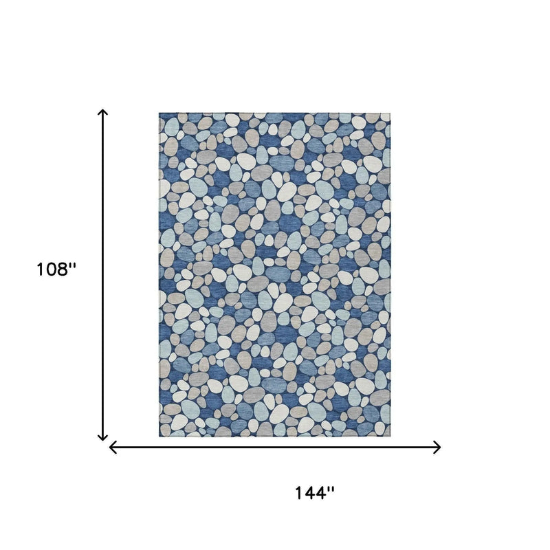 9' X 12' Navy Blue And Blue Geometric Washable Indoor Outdoor Area Rug Homeroots Outdoor