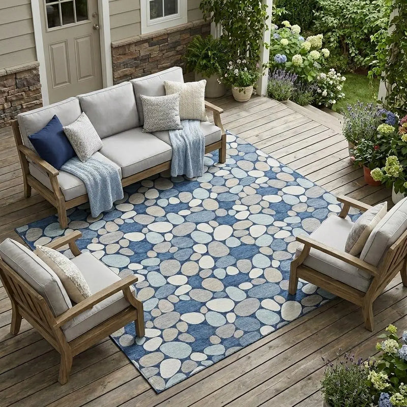 9' X 12' Navy Blue And Blue Geometric Washable Indoor Outdoor Area Rug Homeroots Outdoor