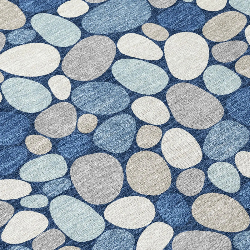 9' X 12' Navy Blue And Blue Geometric Washable Indoor Outdoor Area Rug Homeroots Outdoor