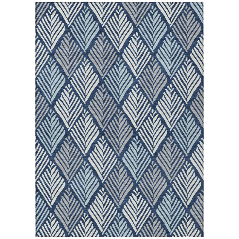 9' X 12' Navy Blue And Blue Geometric Washable Indoor Outdoor Area Rug Homeroots Outdoor