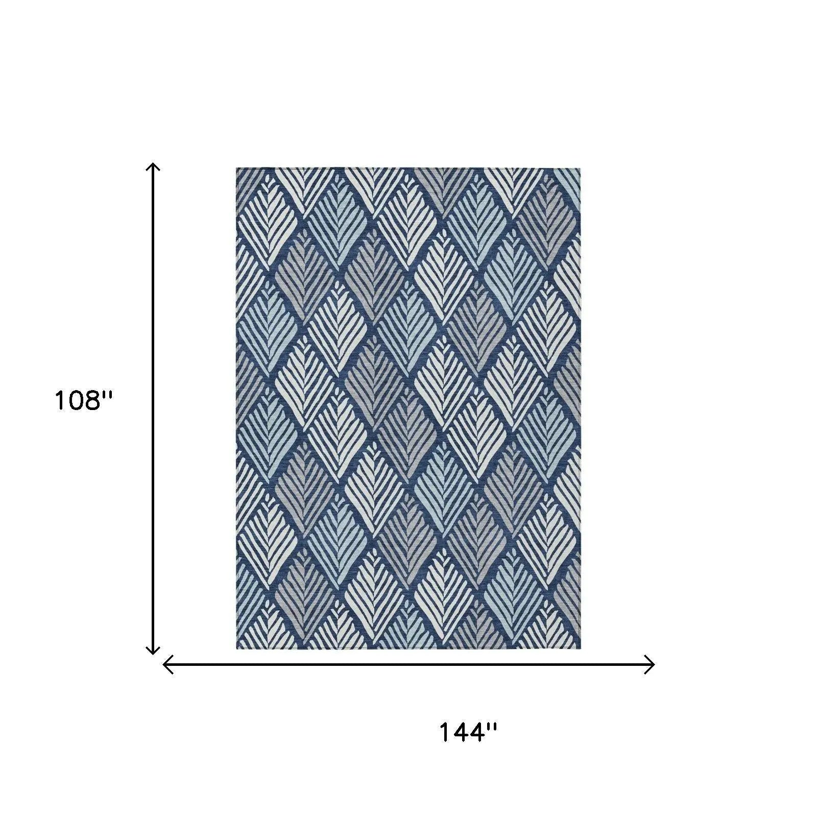 9' X 12' Navy Blue And Blue Geometric Washable Indoor Outdoor Area Rug Homeroots Outdoor