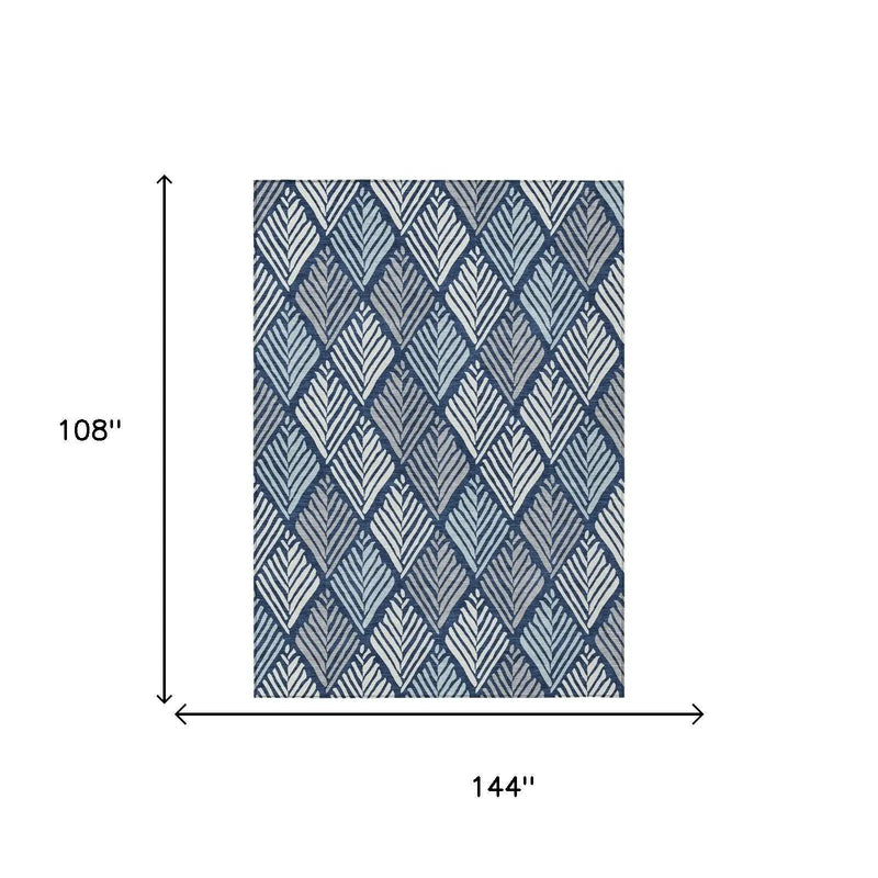 9' X 12' Navy Blue And Blue Geometric Washable Indoor Outdoor Area Rug Homeroots Outdoor
