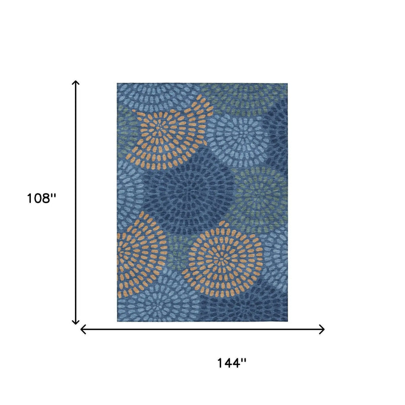 9' X 12' Navy Blue And Blue Geometric Washable Indoor Outdoor Area Rug Homeroots Outdoor
