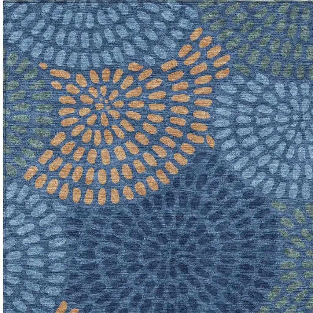 9' X 12' Navy Blue And Blue Geometric Washable Indoor Outdoor Area Rug Homeroots Outdoor