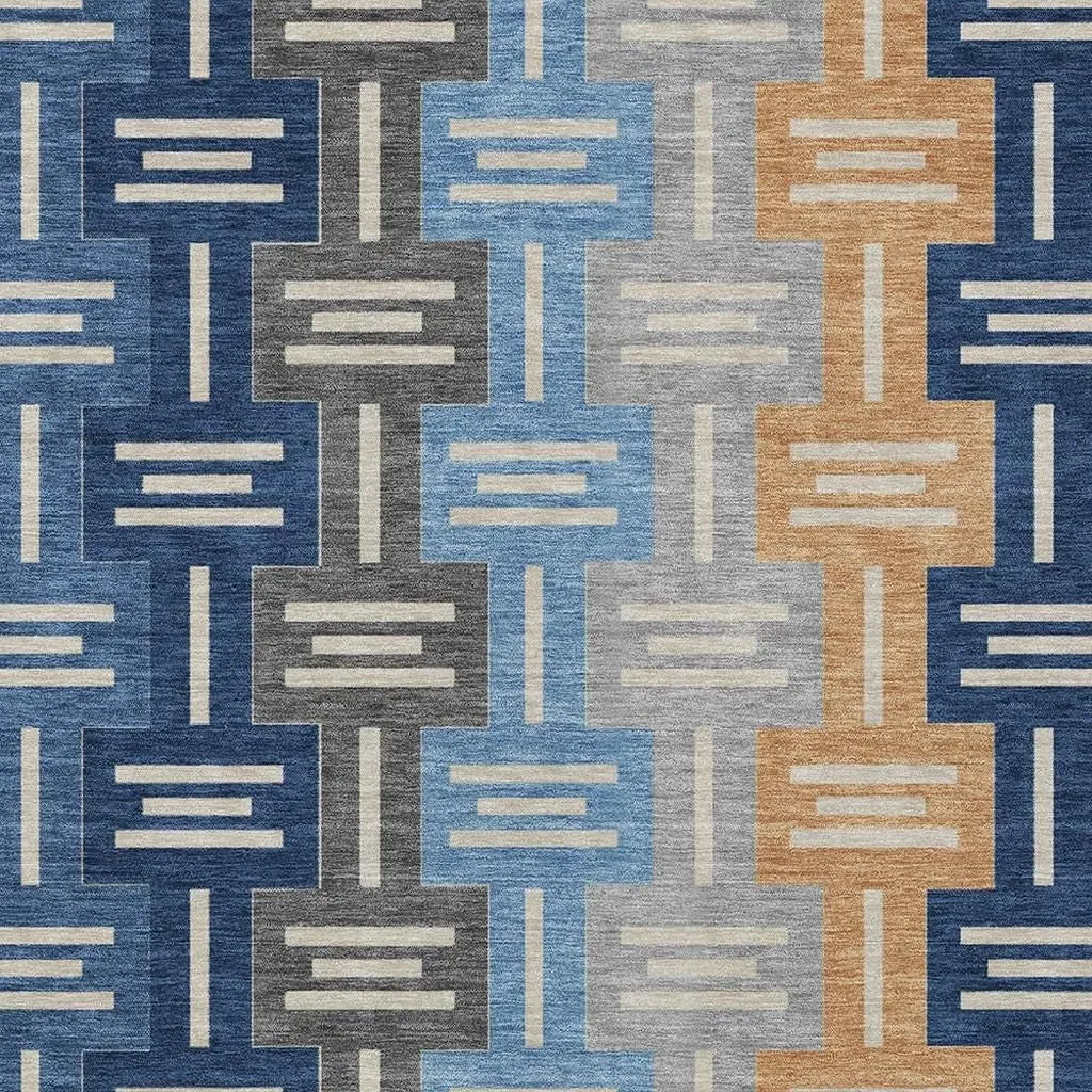 9' X 12' Navy Blue And Blue Geometric Washable Indoor Outdoor Area Rug Homeroots Outdoor