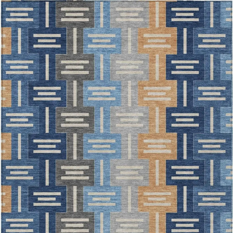 9' X 12' Navy Blue And Blue Geometric Washable Indoor Outdoor Area Rug Homeroots Outdoor