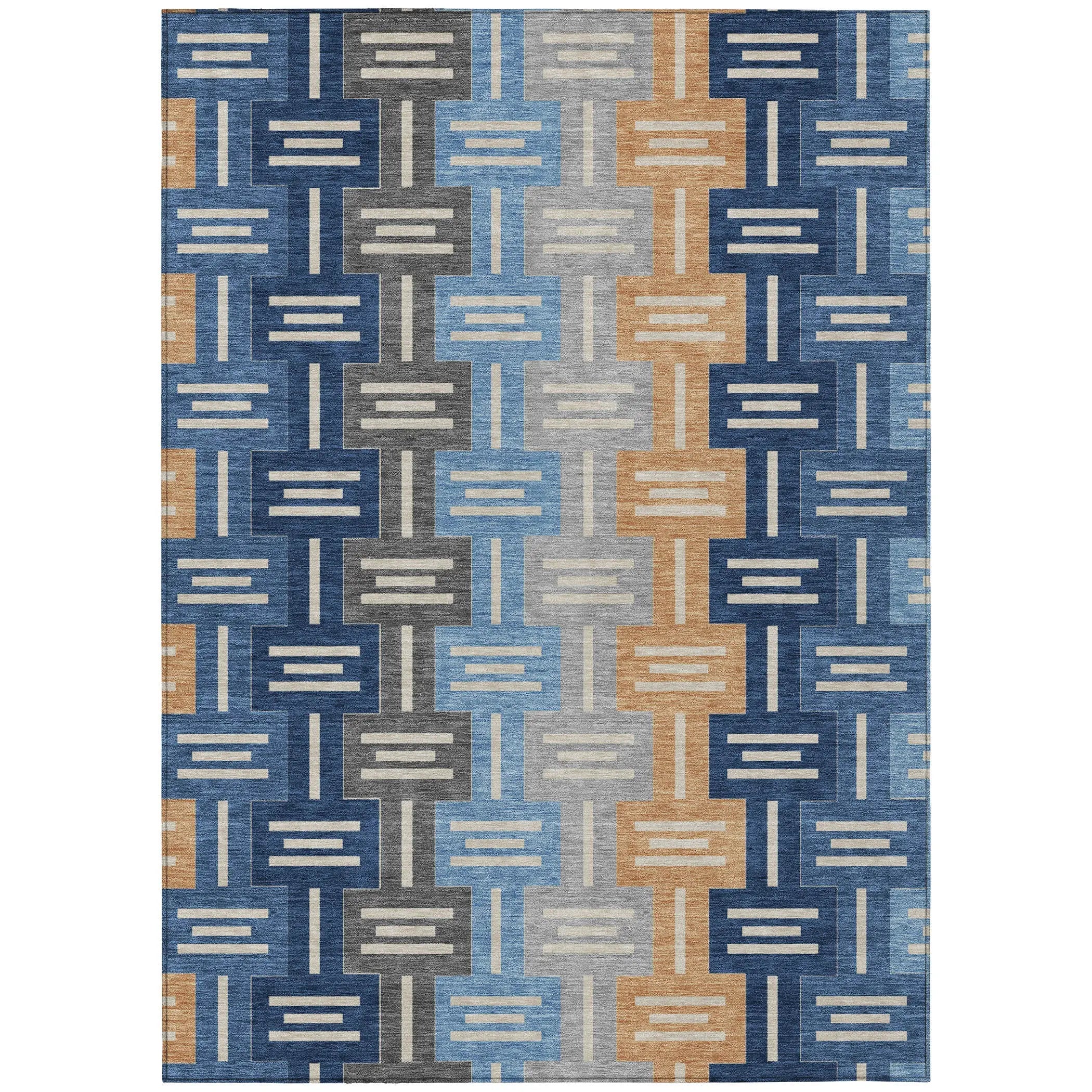 9' X 12' Navy Blue And Blue Geometric Washable Indoor Outdoor Area Rug Homeroots Outdoor