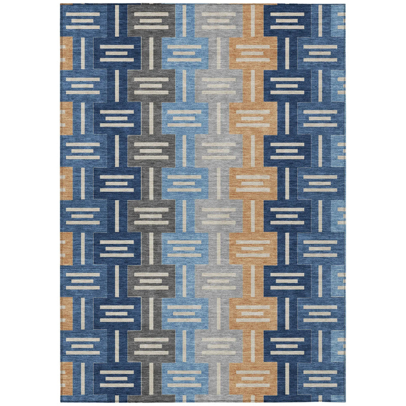 9' X 12' Navy Blue And Blue Geometric Washable Indoor Outdoor Area Rug Homeroots Outdoor