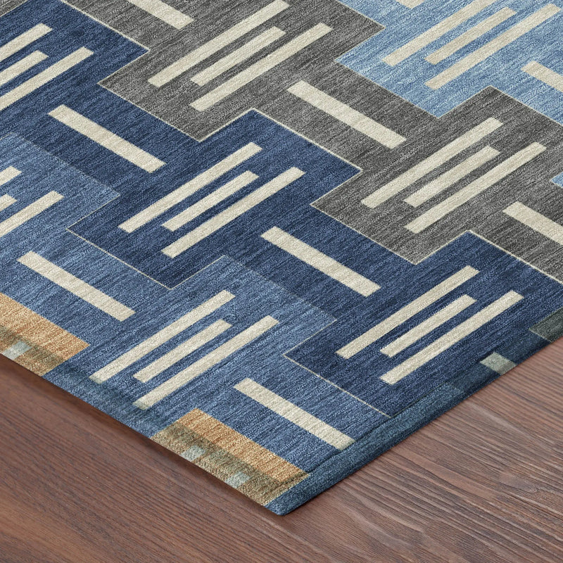 9' X 12' Navy Blue And Blue Geometric Washable Indoor Outdoor Area Rug Homeroots Outdoor