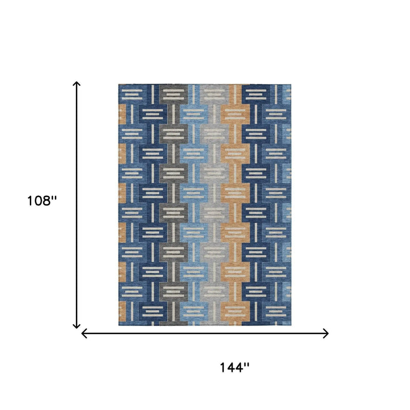9' X 12' Navy Blue And Blue Geometric Washable Indoor Outdoor Area Rug Homeroots Outdoor