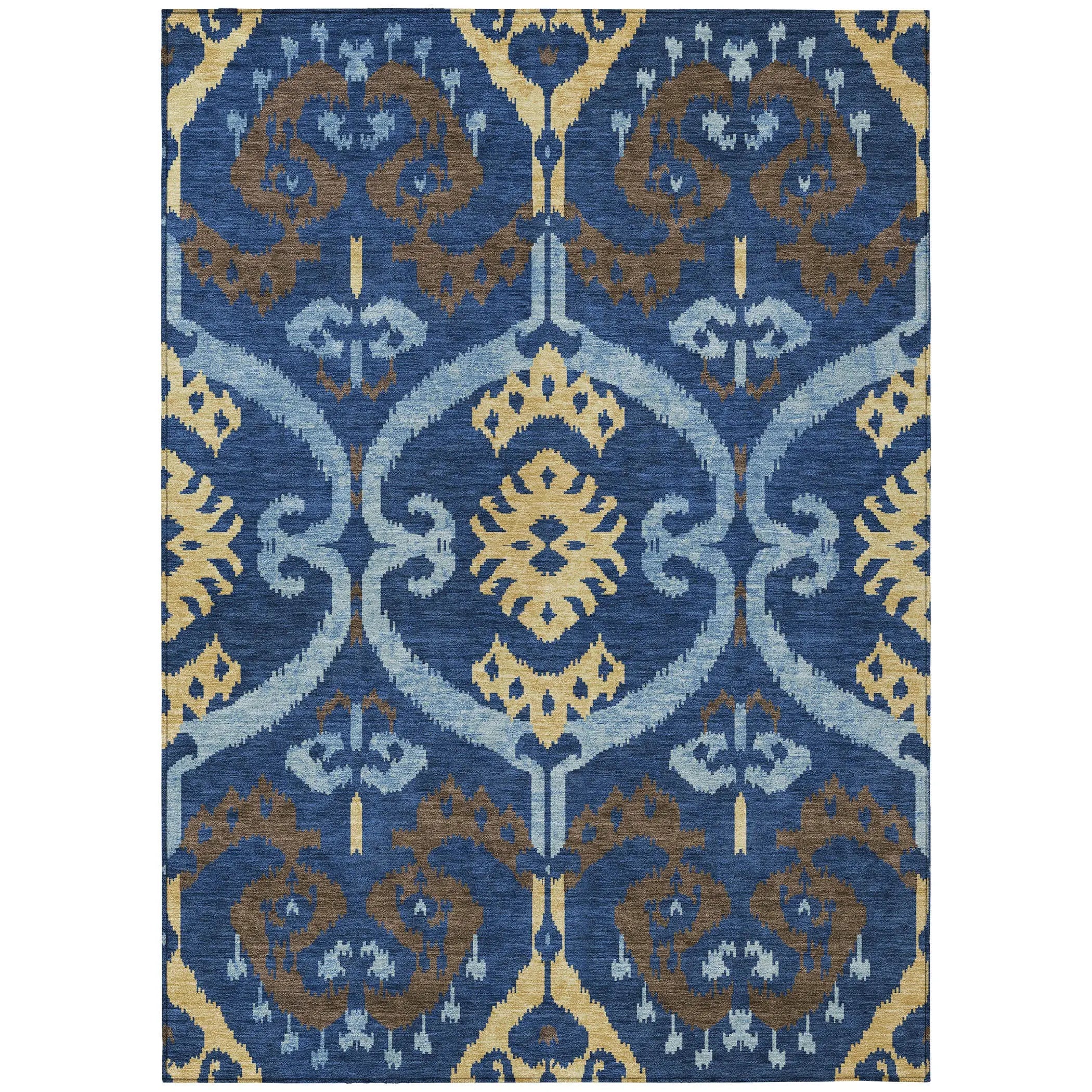 9' X 12' Navy Blue And Blue Ikat Washable Indoor Outdoor Area Rug Homeroots Outdoor