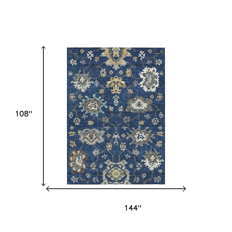 9' X 12' Navy Blue And Blue Oriental Washable Indoor Outdoor Area Rug Homeroots Outdoor
