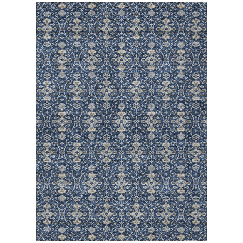 9' X 12' Navy Blue And Blue Oriental Washable Indoor Outdoor Area Rug Homeroots Outdoor