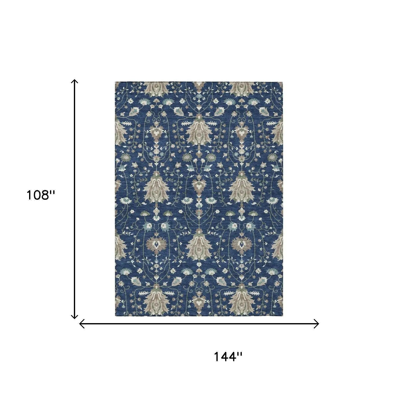 9' X 12' Navy Blue And Blue Oriental Washable Indoor Outdoor Area Rug Homeroots Outdoor