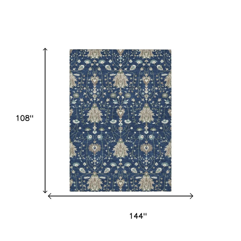 9' X 12' Navy Blue And Blue Oriental Washable Indoor Outdoor Area Rug Homeroots Outdoor