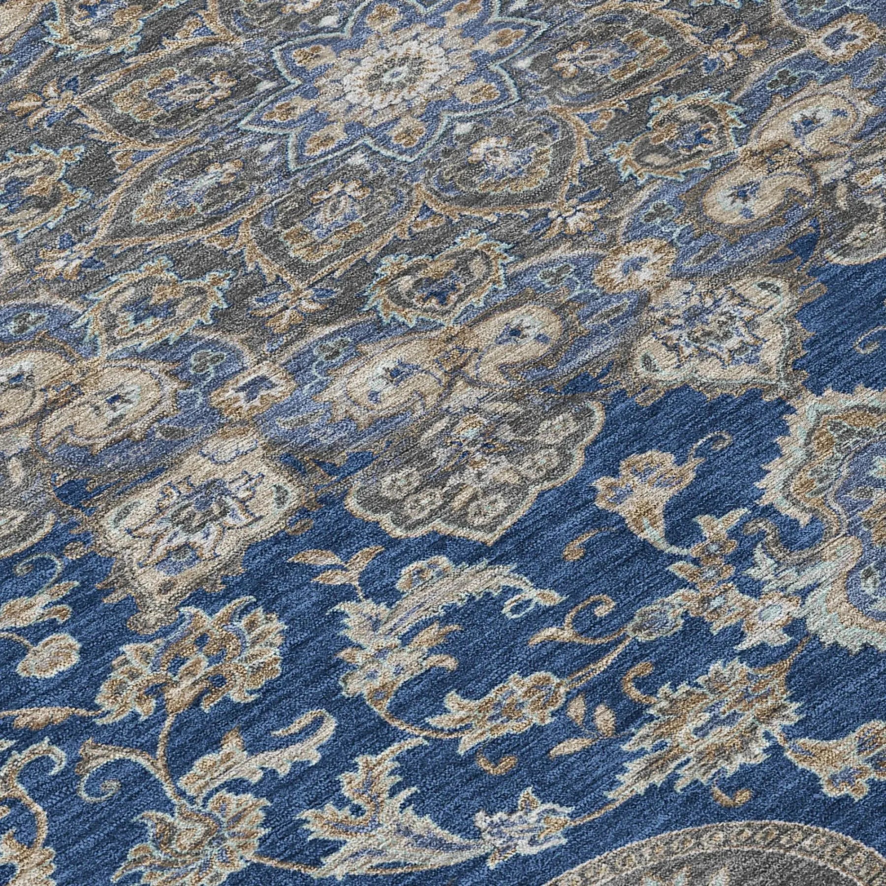 9' X 12' Navy Blue And Blue Oriental Washable Indoor Outdoor Area Rug Homeroots Outdoor