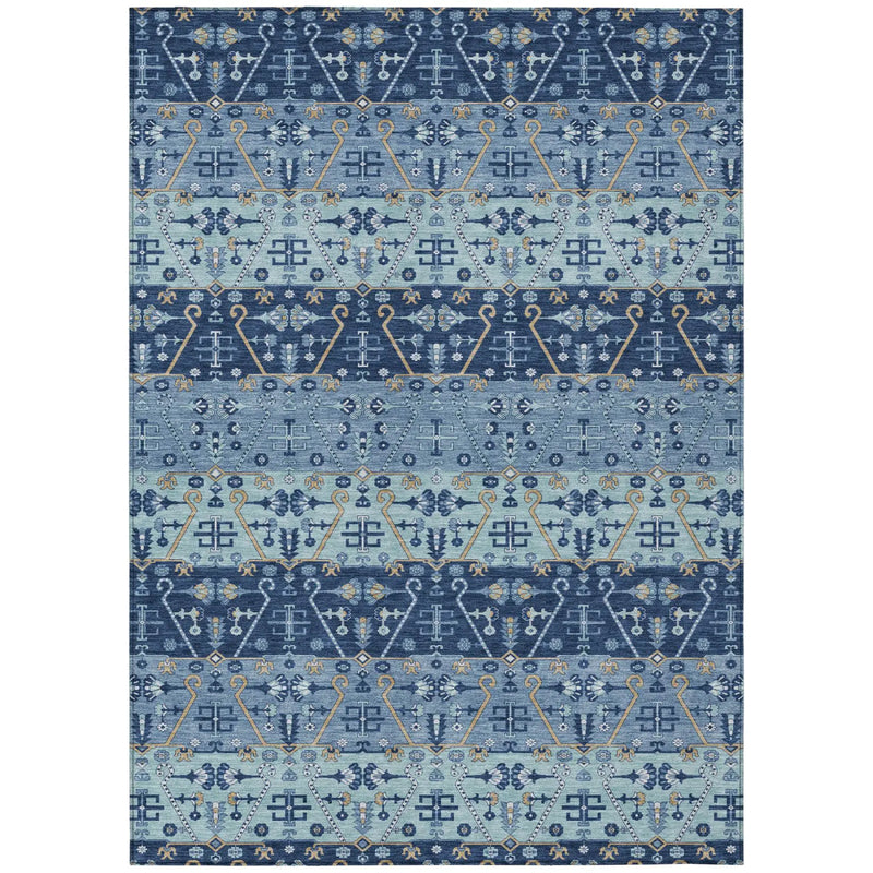 9' X 12' Navy Blue And Blue Oriental Washable Indoor Outdoor Area Rug Homeroots Outdoor