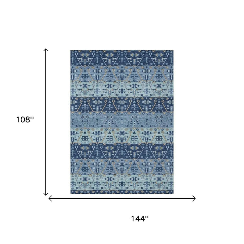 9' X 12' Navy Blue And Blue Oriental Washable Indoor Outdoor Area Rug Homeroots Outdoor