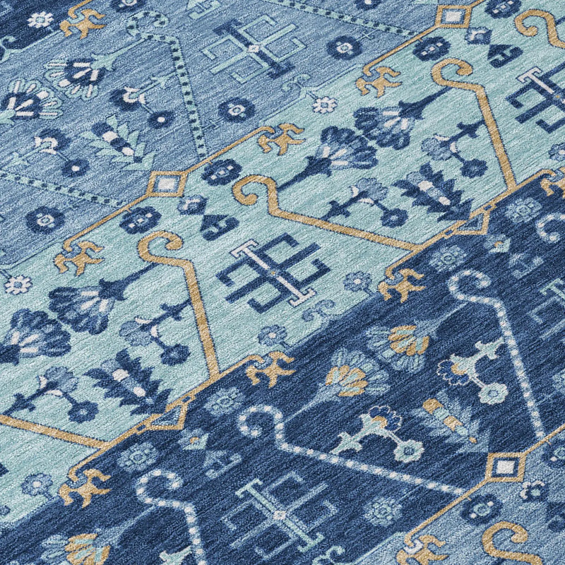 9' X 12' Navy Blue And Blue Oriental Washable Indoor Outdoor Area Rug Homeroots Outdoor