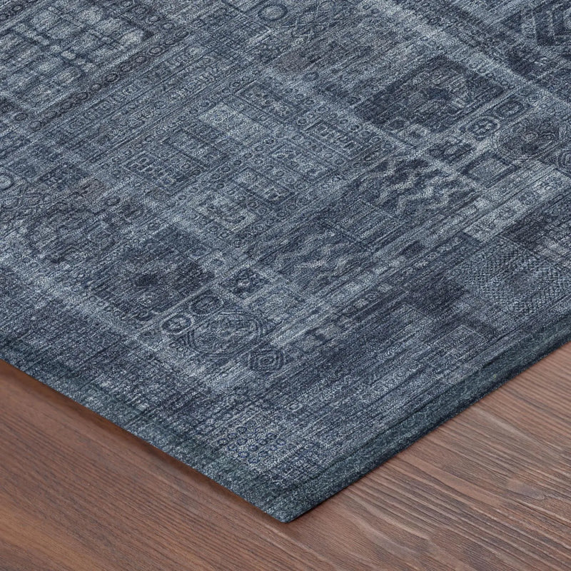 9' X 12' Navy Blue And Blue Oriental Washable Indoor Outdoor Area Rug Homeroots Outdoor