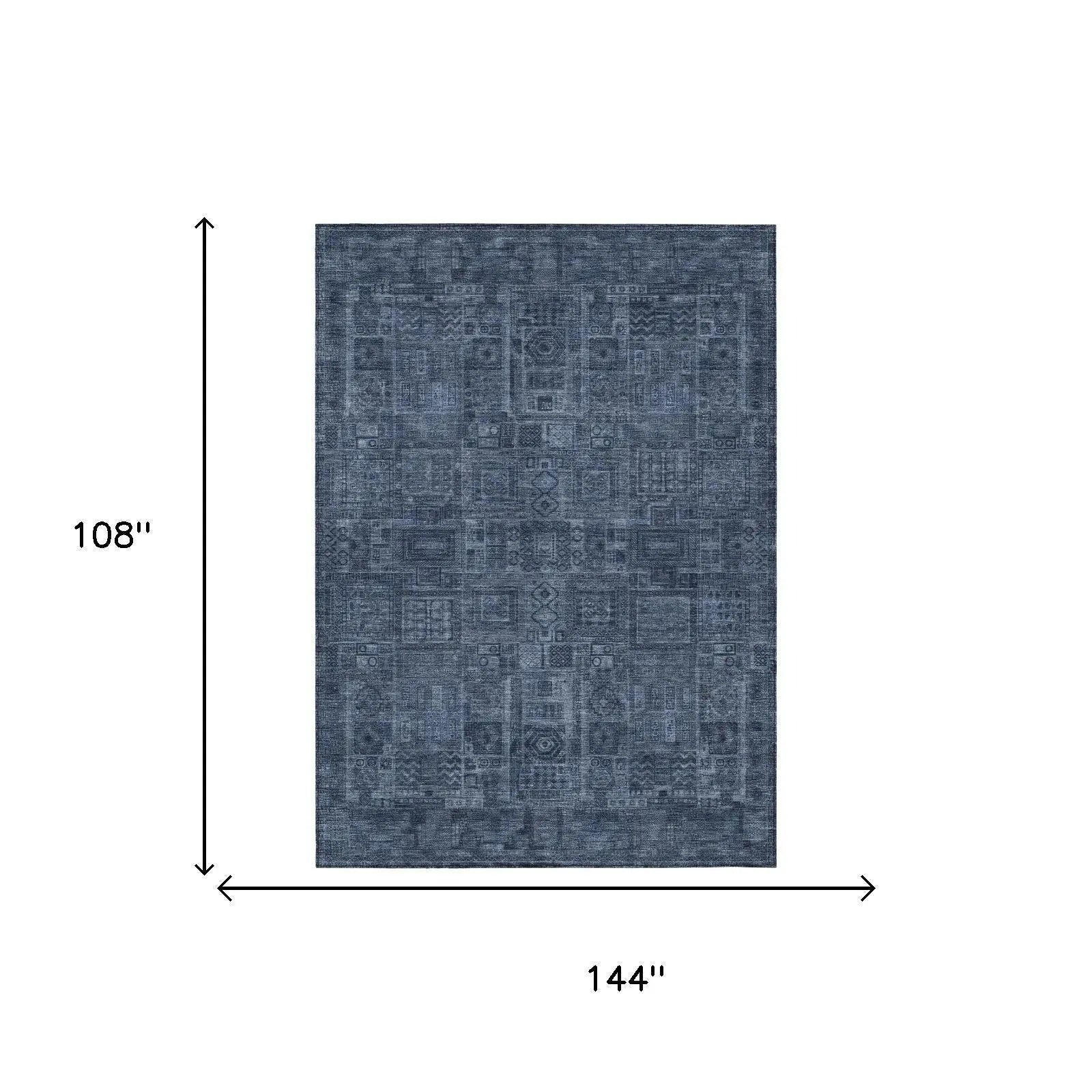 9' X 12' Navy Blue And Blue Oriental Washable Indoor Outdoor Area Rug Homeroots Outdoor