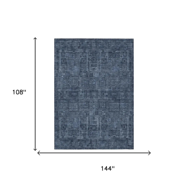 9' X 12' Navy Blue And Blue Oriental Washable Indoor Outdoor Area Rug Homeroots Outdoor