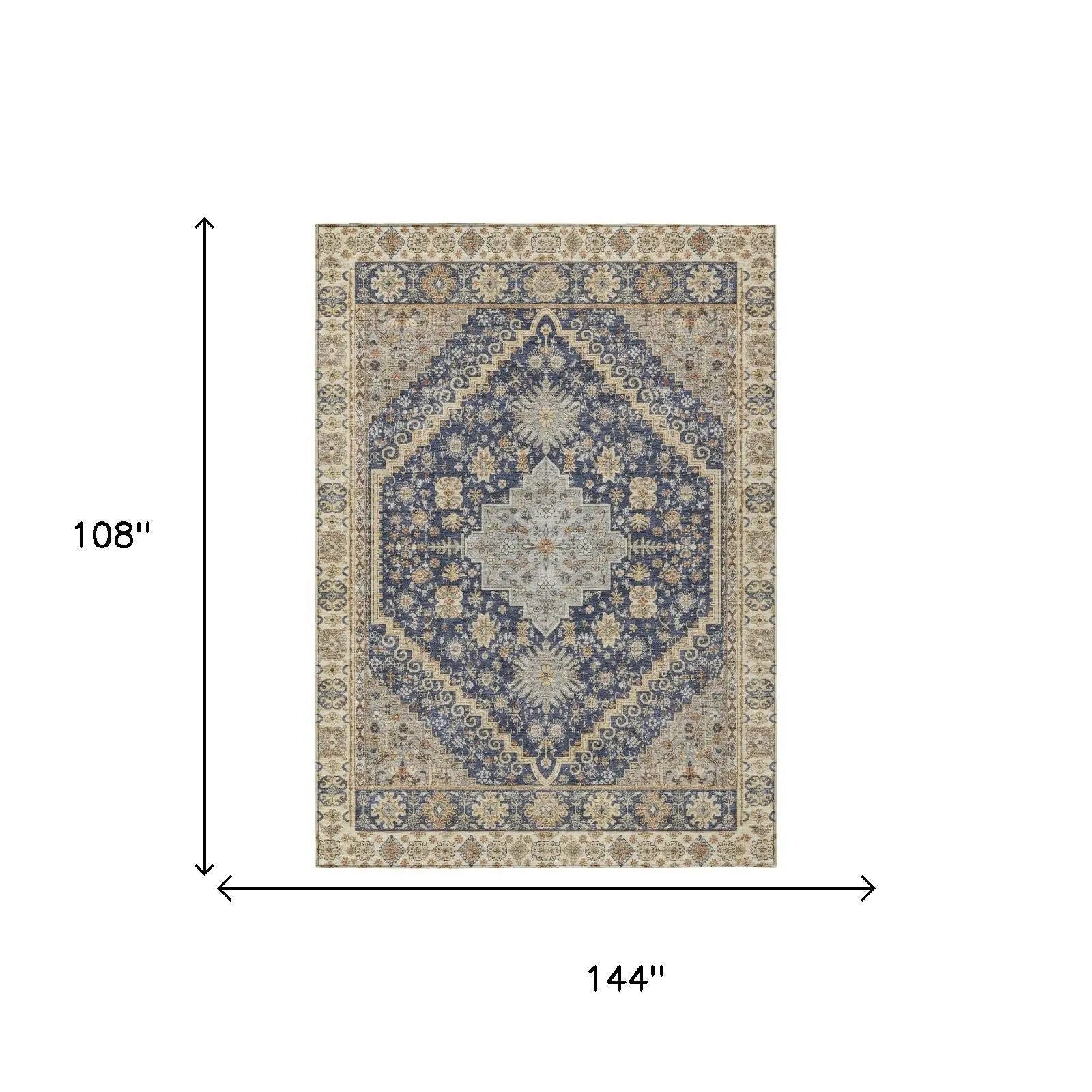 9' X 12' Navy Blue And Blue Oriental Washable Indoor Outdoor Area Rug Homeroots Outdoor