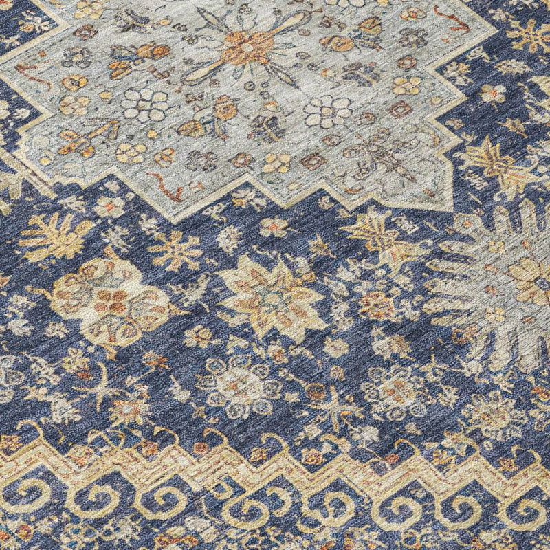 9' X 12' Navy Blue And Blue Oriental Washable Indoor Outdoor Area Rug Homeroots Outdoor