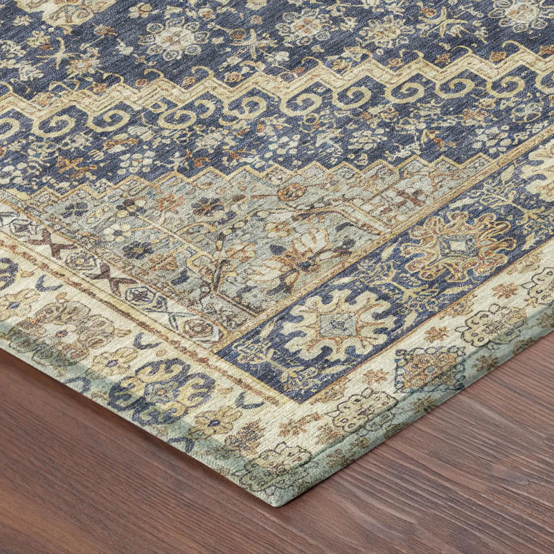 9' X 12' Navy Blue And Blue Oriental Washable Indoor Outdoor Area Rug Homeroots Outdoor