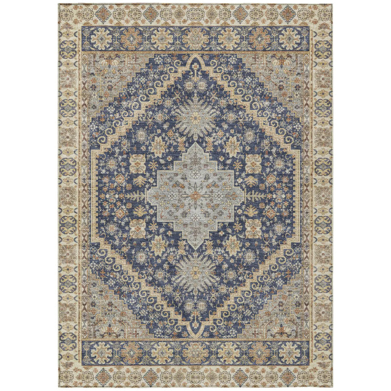 9' X 12' Navy Blue And Blue Oriental Washable Indoor Outdoor Area Rug Homeroots Outdoor