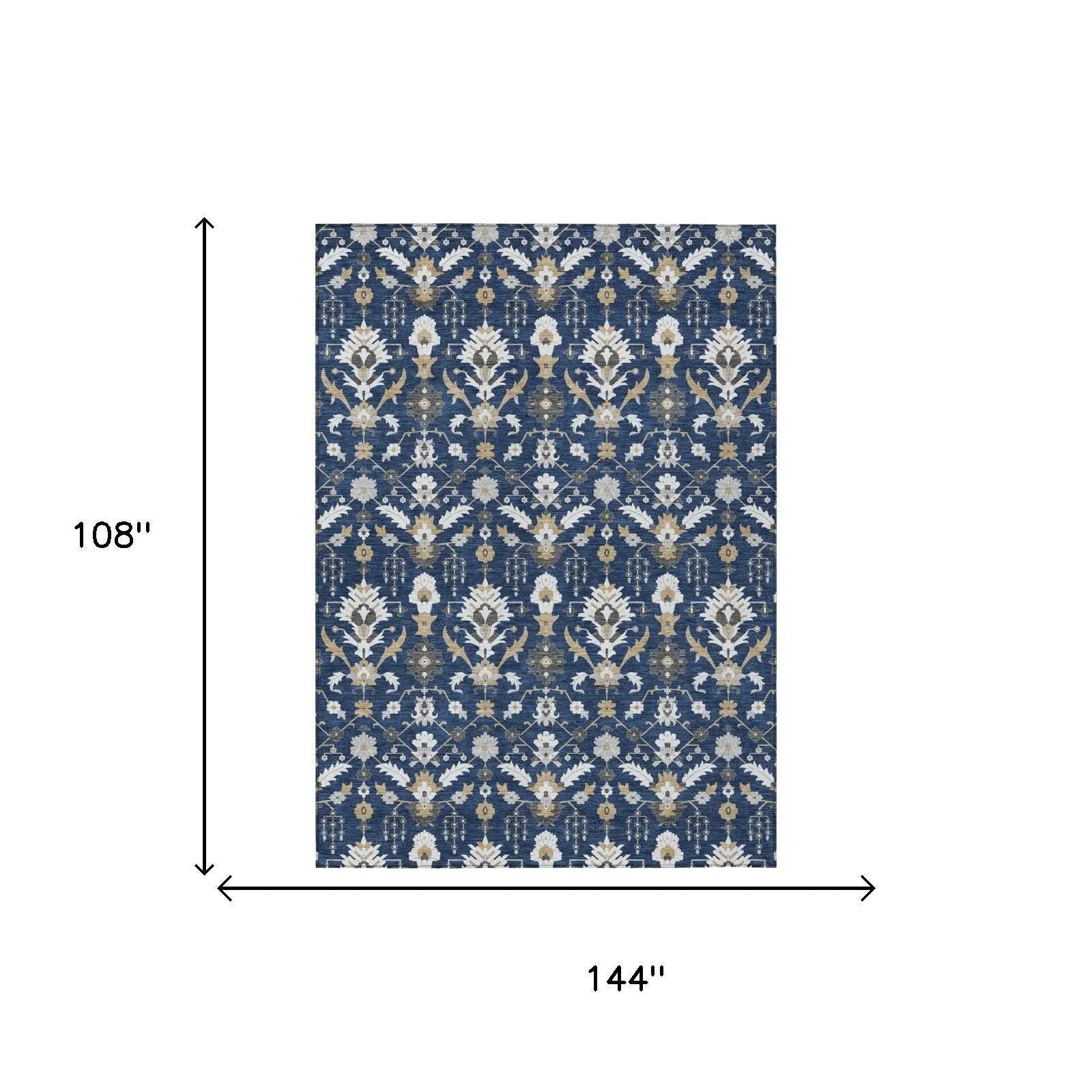 9' X 12' Navy Blue And Blue Oriental Washable Indoor Outdoor Area Rug Homeroots Outdoor