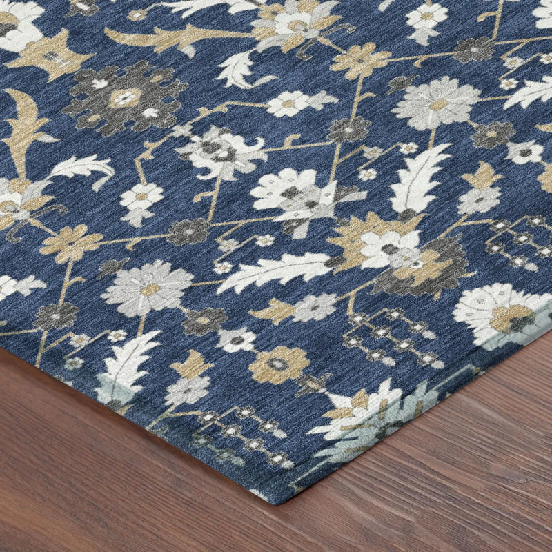 9' X 12' Navy Blue And Blue Oriental Washable Indoor Outdoor Area Rug Homeroots Outdoor